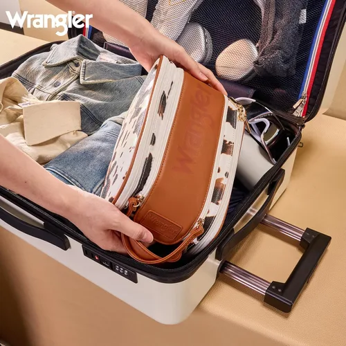 Vista 6 de Wrangler - Neceser de viaje grande para maquillaje, bolsa de cosméticos Vaca café