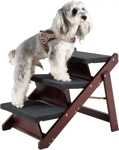 Vista 11 de MEWANG - Escaleras de madera para mascotas/escalones para mascotas, escaleras plegables 2 en 1 y rampa para camas y autos, escalera portátil