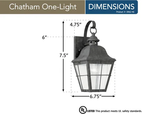 Vista 3 de Sea Gull Lighting 8462-46 Chatham - Farol de pared para exteriores con paneles de vidrio sembrado transparente, acabado de bronce oxidado
