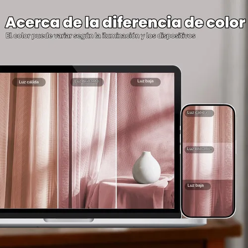 Vista 5 de cortinas 100% opacas para dormitorio, cortinas rosadas de doble capa, cortina oscura de 96 pulgadas de largo con superposición transparente