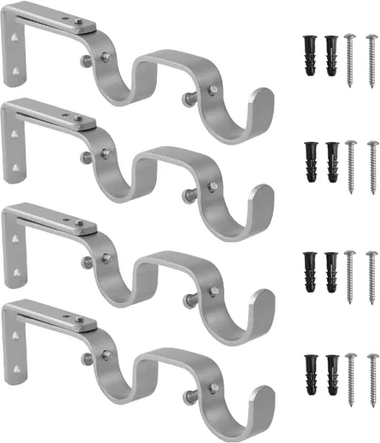 Vista 11 de Soportes de barra de cortina resistentes, soportes ajustables para doble barra, 1 pulgada (2 piezas, negro)