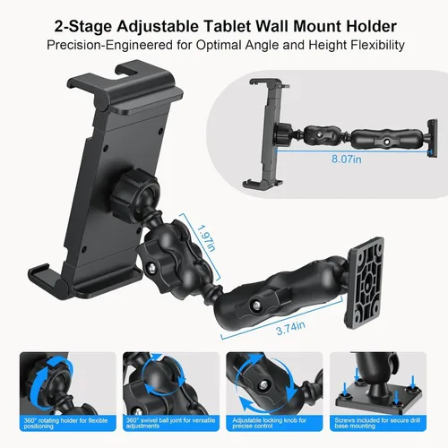 Vista 4 de PLDHPRO Soporte de tableta para camión, base de taladro resistente, soporte para tablet para tablero de automóvil, soporte ajustable de 2 etapas