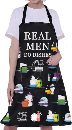 Vista 6 de CMNIM Funny Real Men Do Dish Delantal – Delantal de cocina para lavar platos y lavavajillas – Regalo de inauguración de la casa para hombre