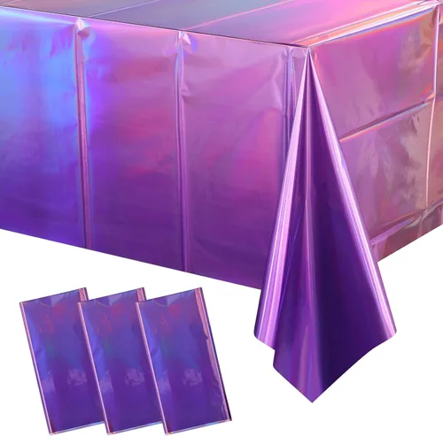 Vista 31 de Paquete de 1 mantel de plástico a cuadros negros e iridiscentes, manteles rectangulares desechables con láser, mantel de papel de aluminio