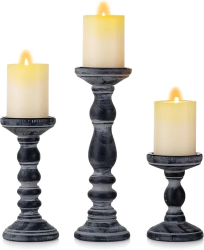 Vista 11 de Portavelas de pilar de madera: Soporte de vela negro envejecido