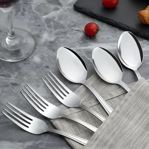 Vista 7 de Unokit Juego de cubiertos de tenedores y cucharas, 24 piezas de cubiertos de acero inoxidable de grado alimenticio para el hogar, cocina