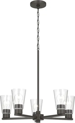 Vista 13 de Kichler Stamos - Lámpara de araña de 24 pulgadas, 9 luces, suave, moderna, de 2 niveles con vidrio transparente en bronce antiguo