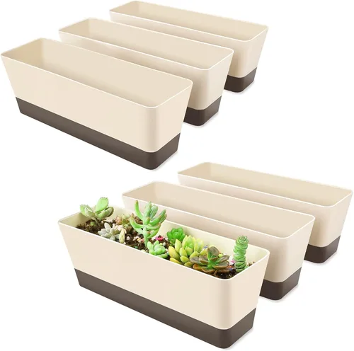 Vista 9 de GREANER Macetero para alféizar de ventana, 1 paquete de 12 x 3.8 pulgadas rectangular de hierbas con bandeja, moderna maceta de plástico