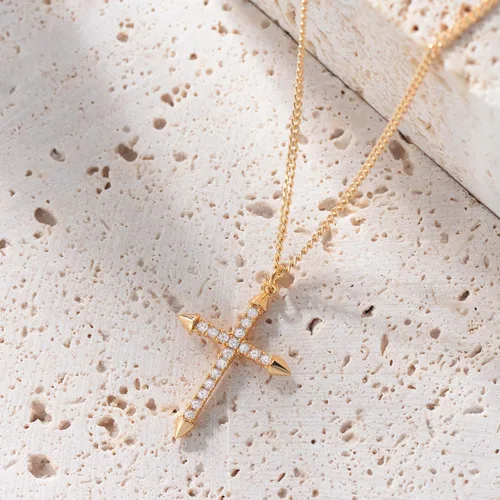 Vista 159 de Fettero - Collar con dije de cruz de fe, chapado en oro de 14 K, cadena fina, minimalista, simple, pequeña, para oración, regalo de joyería religiosa