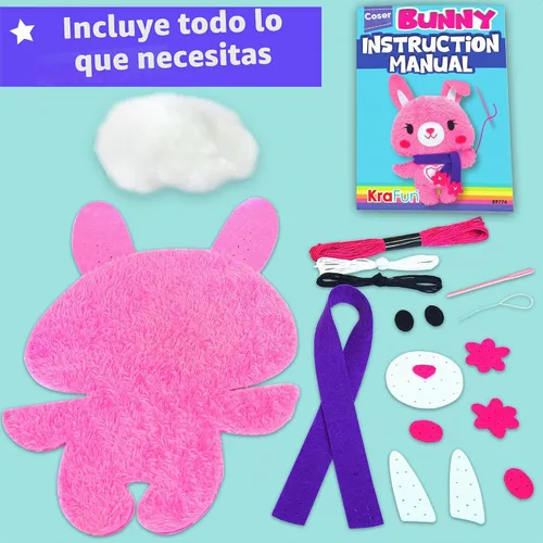 Vista 3 de KRAFUN Kit de costura de conejo para niños de 8 a 12 años, sin tijeras, sin Conejito