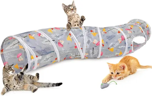 Vista 13 de Glittme Túnel para gatos, túneles para gatos de interior, cueva de gatos en forma de S con juguetes para gatos, tubos plegables para gatos y túneles