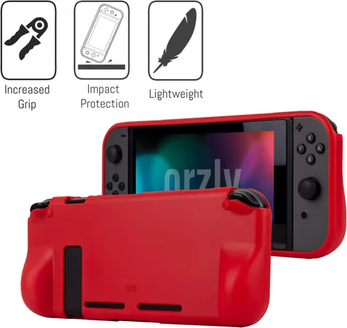 Vista 4 de Orzly Switch Accessories Bundle Carry Case for Nintendo Switch Console (NOT OLED MODEL) Tempered Glass Screen Protectors, USB Charging Cable