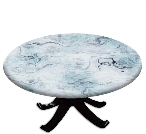 Vista 19 de Mantel redondo ajustable de mármol, diseño regular de piedra nostálgica, borde elástico, impermeable y lavable, apto para mesa de 24 pulgadas