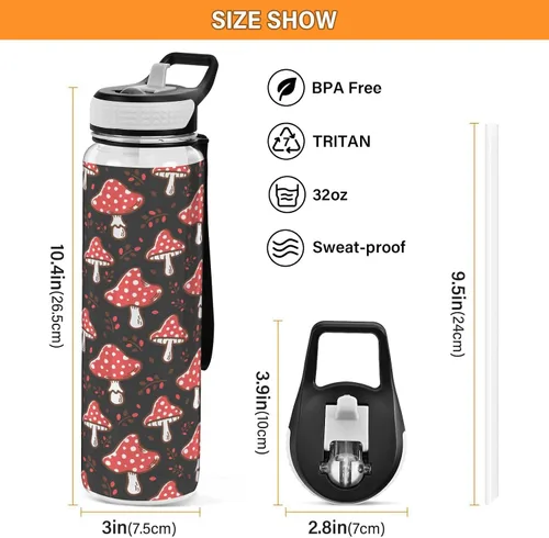 Vista 3 de Fustylead Amanita - Botella de agua de 32 onzas con popote, transparente a prueba de fugas, para mujeres y hombres, para deportes al aire libre