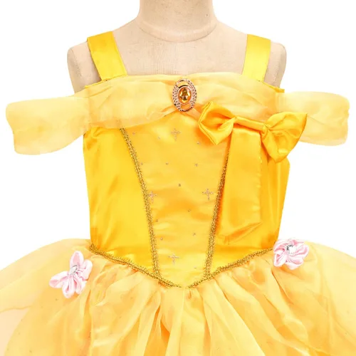 Vista 4 de GZ-LAOPAITOU Belle Princess Dress for Girls Cosplay Halloween Birthday Christmas Party Outfit Yellow with Accessories