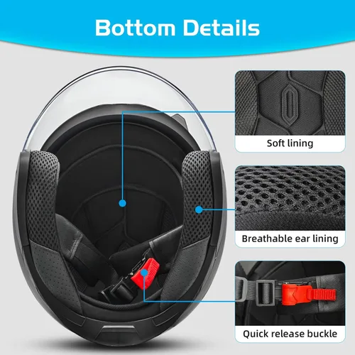 Vista 5 de Casco de motocicleta con cara abierta SanQing, 3/4, para adultos, con media cara, para moto-scooter, motorista, hombres y mujeres, aprobado por
