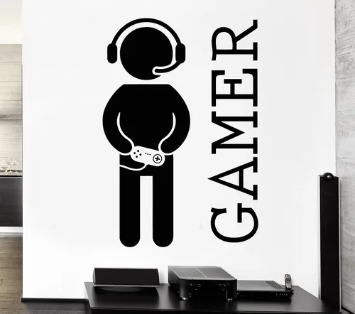 Vista 3 de Vinilo adhesivo para pared, diseño de videojuegos, joystick, decoración para sala de juegos (z2065) M 22.5 x 35 pulgadas, marrón