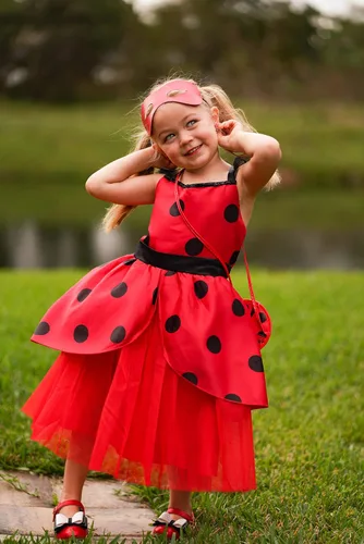 Vista 5 de Vestido de mariquita sin mangas para niñas con bolsa para niños, para cumpleaños, Halloween, Navidad, 100
