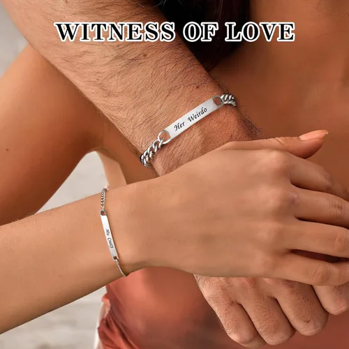 Vista 2 de Pulseras a juego, pulseras de pareja, regalos de aniversario para él y ella, novio y novia, pulseras de acero inoxidable, joyería de relación