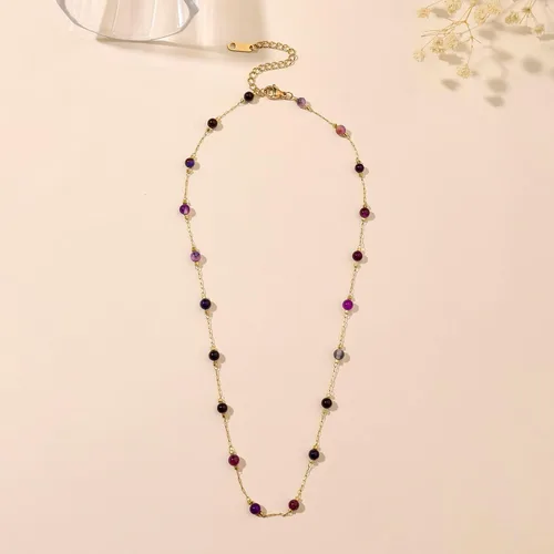 Vista 78 de Gargantilla con cuentas para mujer, chapada en oro de 18 quilates, gargantilla delicada para mujer
