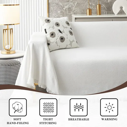 Vista 4 de MYSKY HOME Funda para sofá de color blanco para sofás seccionales, fundas para sofás de 3 cojines, protector para sofá, fundas para sofá