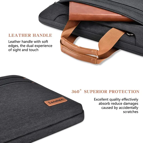 Vista 9 de LONMEN Funda para laptop de 15-15.6 pulgadas, protección de 360 grados, con correa ajustable para el hombro y correa de equipaje, bolsa resistente