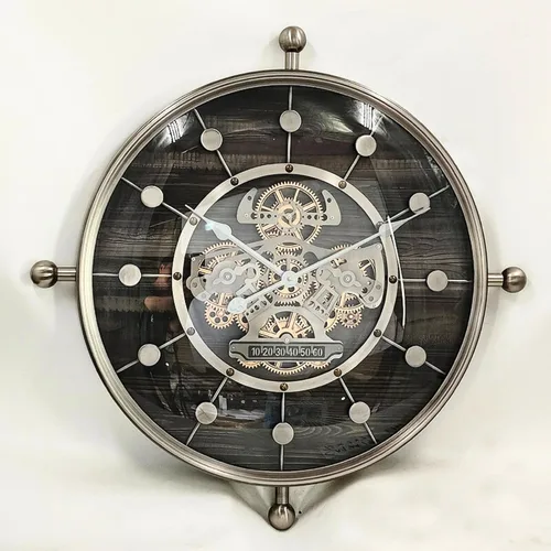 Vista 5 de THE GEARS CLOCK Reloj de pared con engranaje móvil real de 27 pulgadas, línea Luxemburgo (negro y plata, 27 pulgadas)