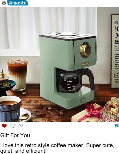 Vista 6 de Amaste Juego de cafetera y tostadora retro, verde matcha y blanco elegante con oro rosa