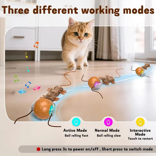 Vista 3 de Pelota de juguete interactiva para gatos, juguete interactivo automático para gatos diseñado por ratones, una pelota móvil para gatos, juguetes