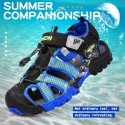 Vista 3 de Littleplum Sandalias para niños con puntera cerrada, sandalias deportivas para niños pequeños, zapatos de verano para niños grandes, caminar