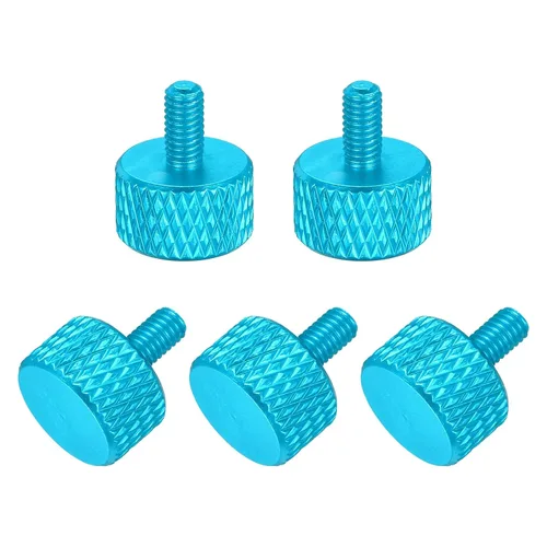 Vista 45 de MECCANIXITY 5 piezas M6x14mm Tornillos de pulgar estriado de cabeza plana, pernos de rosca completa de aleación de aluminio sólido para carcasas