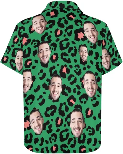 Vista 3 de Camisas hawaianas personalizadas con cara, divertidas camisas de manga corta personalizadas con botón, camisas florales tropicales personalizadas