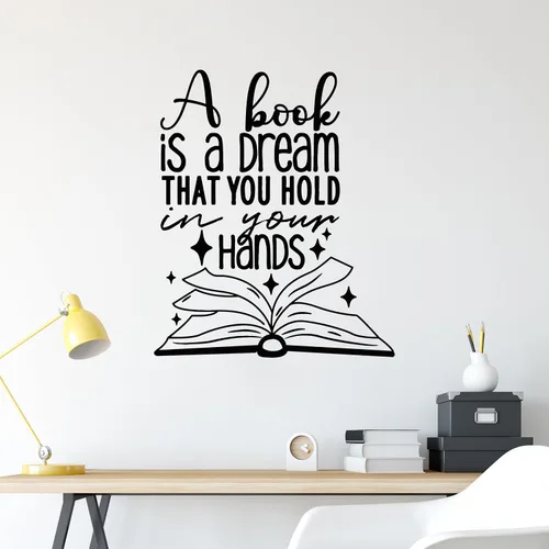Vista 2 de Vinilo adhesivo de pared Sueño Aprender libro Palabras Citas Biblioteca Pegatinas Mural Decoración grande (g7748) Negro
