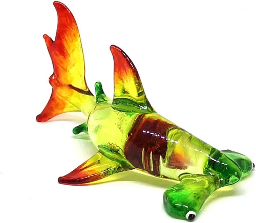 Vista 4 de Hammerhead - Figura de tiburón de vidrio soplado verde Sealife coleccionable, decoración de acuario en miniatura