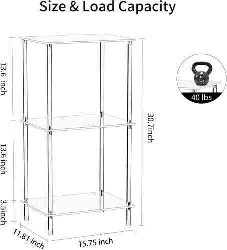 Vista 3 de Soporte acrílico para tocadiscos, mesa giratoria transparente de 3 niveles con almacenamiento de discos de vinilo, 15.75 pulgadas de largo x 11.81