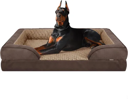Vista 15 de L Plus - Cama ortopédica para perros grandes, sofá lavable para perros con espuma para huevos, forro impermeable y parte inferior antideslizante