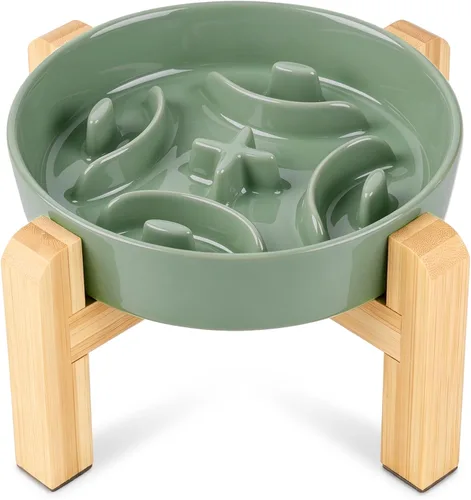 Vista 16 de Cuenco elevado para perros de alimentación lenta, 0.8 tazas de cerámica elevado con soporte inoxidable, cuenco elevado para perros de 6.3 pulgadas
