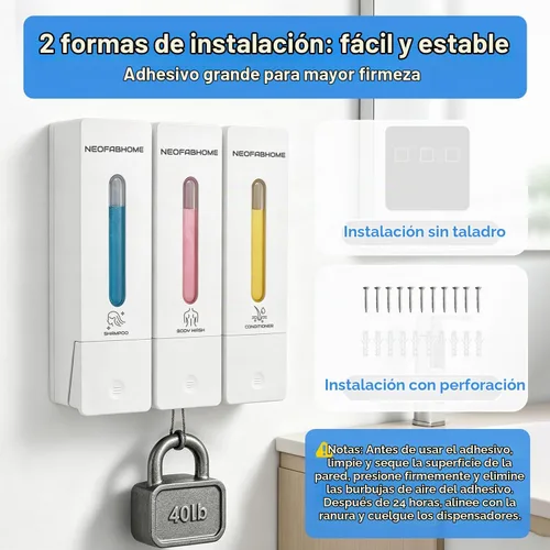 Vista 7 de Shower Soap Dispenser Bathroom Accessories Set Wall Mounted No Drill White