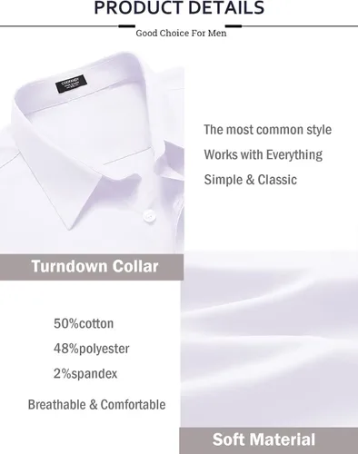 Vista 4 de COOFANDY Camisa de vestir con ajuste muscular para hombre, sin arrugas, manga larga, con botones