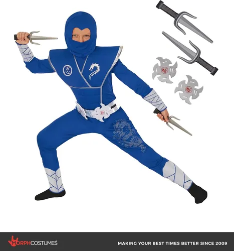 Vista 6 de Morph, Disfraz de ninja para niños, disfraces de Halloween para niños Azul