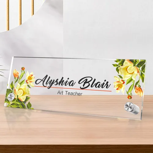 Vista 54 de Placa de identificación personalizada para escritorio, decoración de oficina de acrílico transparente con diseño de flores, decoraciones
