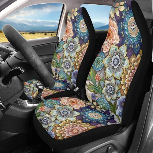 Vista 27 de Mumeson Fundas protectoras de asiento delantero de automóvil con estampado de calavera y girasol, fundas elásticas para asiento de automóvil, 2