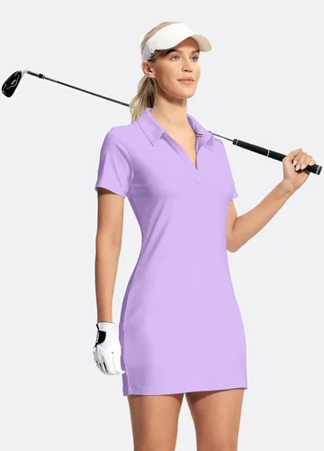 Vista 2 de Hiverlay Vestido de tenis para mujer con pantalones cortos debajo y bolsillos, cuello en V, sin mangas, para deportes, atletismo, entrenamiento, sin