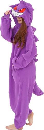Vista 4 de SAZAC Gengar Kigurumi - Mameluco premium de Pokémon para adultos, disfraz de Halloween lujoso para adultos, ropa de descanso lavable a máquina