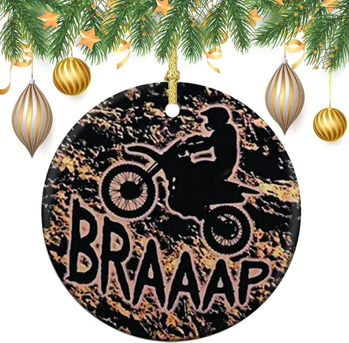 Vista 2 de Adorno de árbol de Navidad, motocross, motocross, todoterreno, motocicleta, carreras, ornamento redondo, decoración navideña