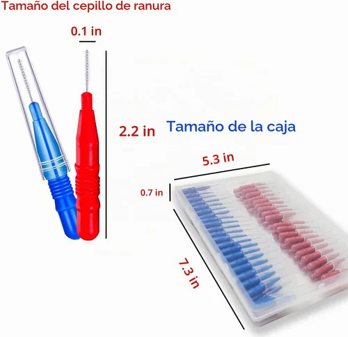 Vista 2 de GOUWEIBA Cepillo interdental desechable, 100 piezas, cepillo interdental desechable, cabezal de hilo dental para dientes (azul+rojo)