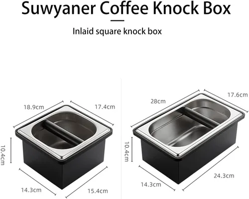 Vista 2 de Caja de acero inoxidable para café molido con base antideslizante extraíble, absorbente de golpes para molienda de filtro de portafiltros (S)