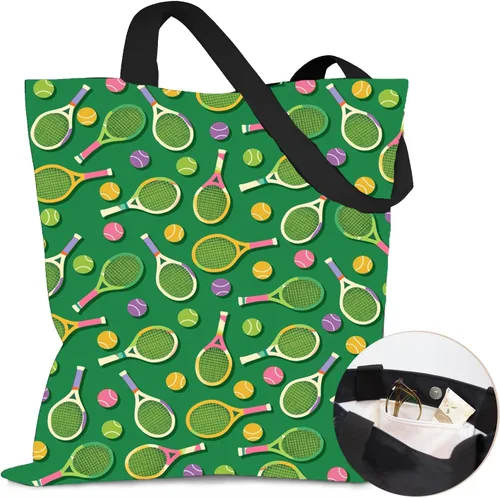 Vista 22 de Bolsa de lona estética para mujer, con cierre magnético a presión y bolsillo interior con cremallera, bolsa reutilizable