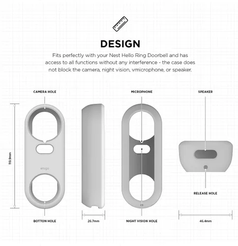 Vista 4 de elago Funda de silicona para Google Nest Hello Doorbell Cover (cableado) Protección completa, compatible