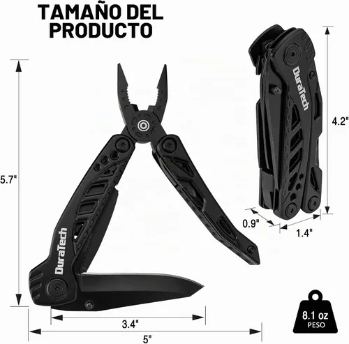 Vista 2 de DURATECH Cuchillo multiherramienta 11 en 1, regalo para hombres, cuchillo de bolsillo multiherramienta de acero inoxidable con hoja grande